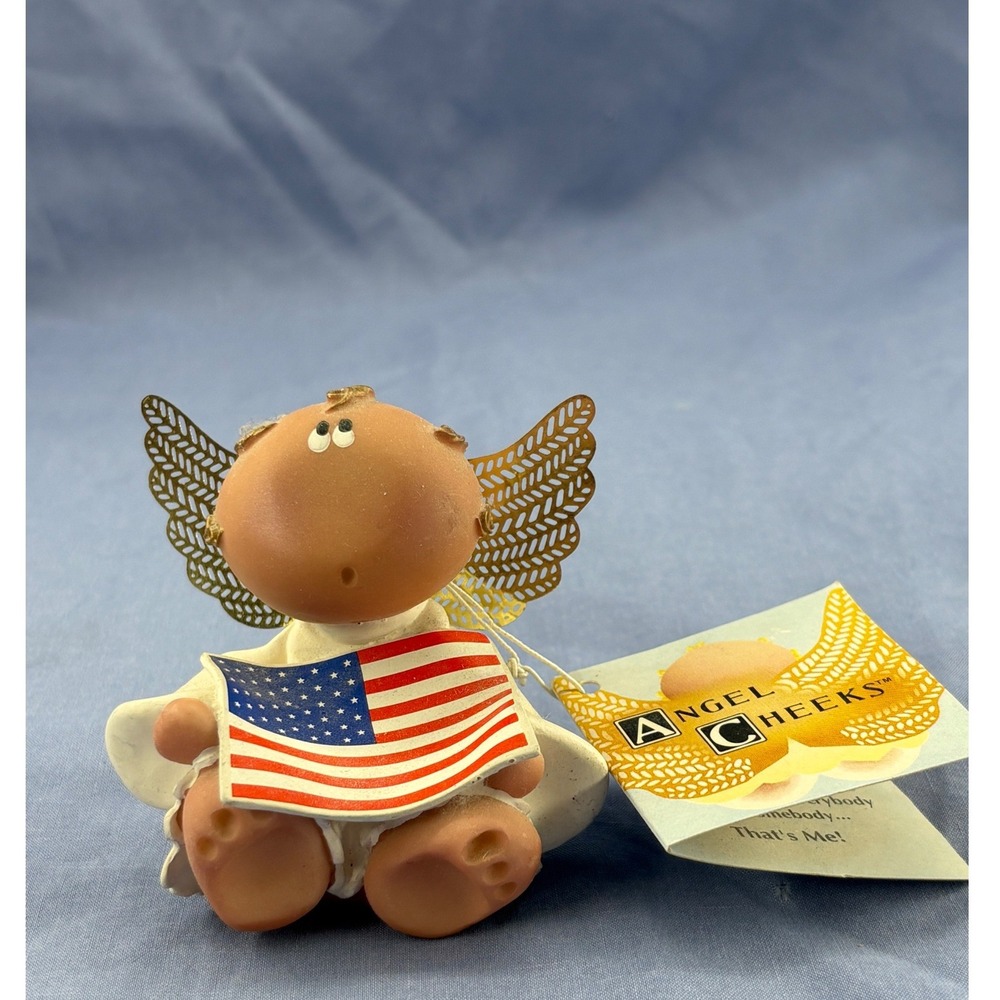 Russ Berrie Angel Cheeks Patriotic American Flag Resin Figurine 2001 Vintage
